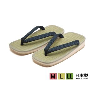 男性用 雪駄 草履 軽装履き いぐさ タタミ表 軽量 サンド底 日本製　藍染風七宝亀甲鼻緒