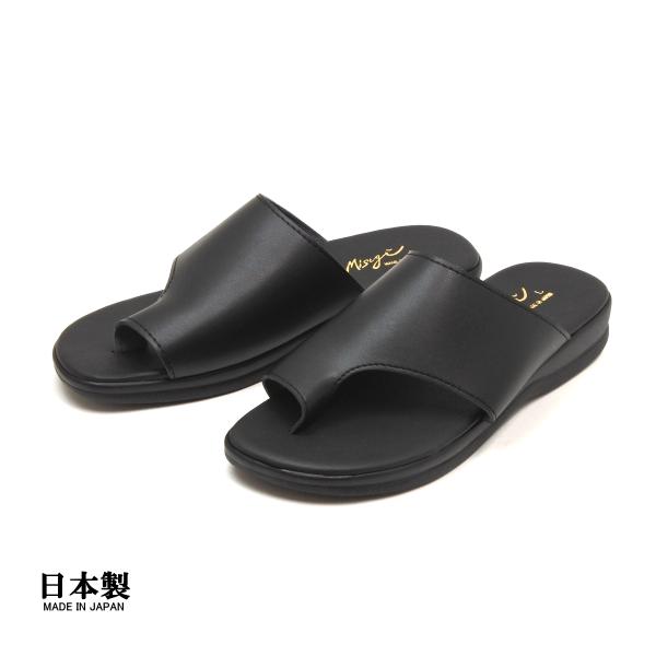 日本製 メンズ トングサンダル やわらか 人工皮革 クッションインソール　ブラック (在庫処分)