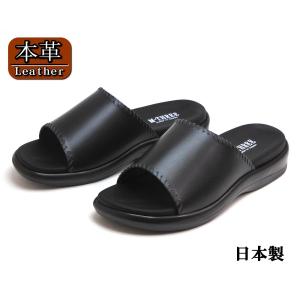 メンズ 本革 オープントゥ コンフォートサンダル 日本製　ブラック