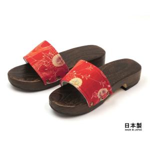 女性用 焼磨き 桐 サンダル下駄 和柄 日本製　草花柄
