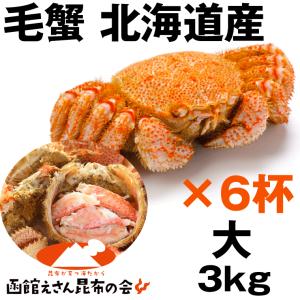 毛ガニ 3kg 送料無料 北海道産 毛ガニ 3キロ強(500g強×6杯) 毛ガニ ボイル冷凍 毛蟹 レシピ付き お歳暮 訳あり無し｜hakodate-e-kombu