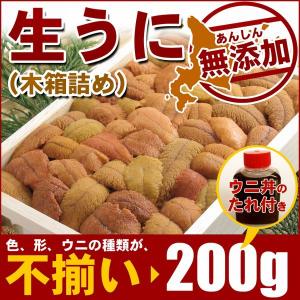 ウニ うに 訳あり (生) 無添加(不揃いの) 生うに木箱入200gうに丼のタレ付 /生うに お取り寄せ/うに むらかみ/北海道産 ウニ or ロシア産 ウニ urchin