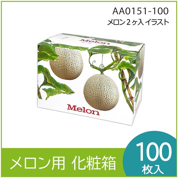 メロンギフト用化粧箱　メロン2個入イラスト　果物箱　プレゼントボックス　贈答ケース　包装資材　発送箱...