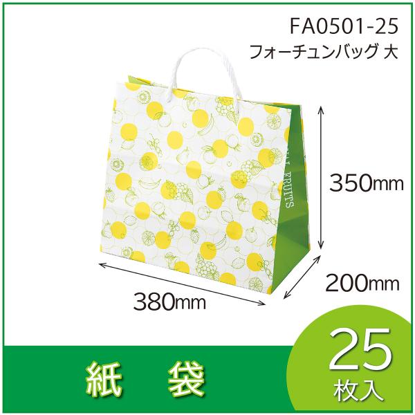 紙袋　フォーチューンバッグ大　手提　ギフト用　土産袋　ペーパーバッグ　マチ付　丸紐　25枚入（FA0...