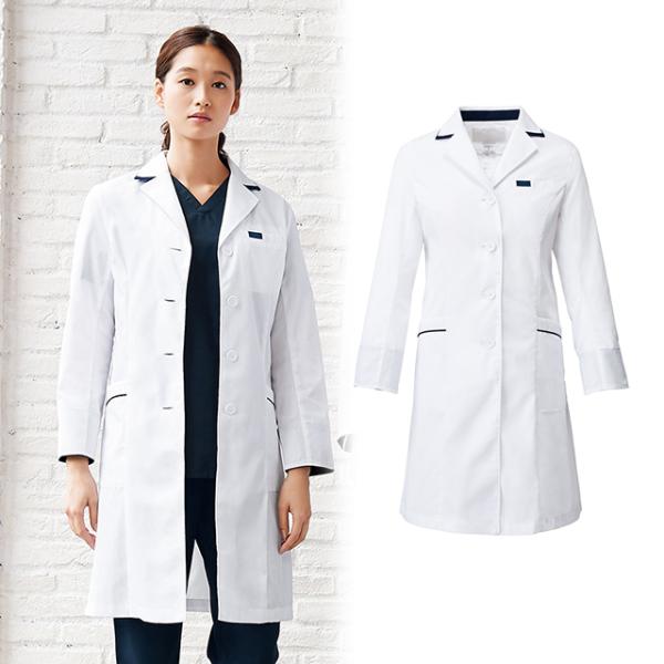 2536SP 白衣 診察衣 レディース 長袖 フォーク 大きいサイズ シングルボタン 女性用 おしゃ...