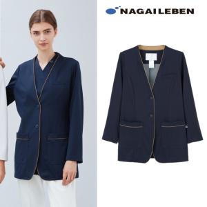 AY5500 ナガイレーベン ナースウェア ジャケット 女性用 ニット素材 ノーカラー 動きやすい ストレッチ 制菌加工 制電 吸水 防汚 涼感 透けにくい NAGAILEBEN｜白衣ネット ヤフー店