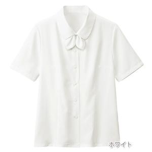 FB7088 事務服 制服 フォーク オフィスウェア ブラウス リボン付き 半袖 女性用 家庭洗濯 速乾 制電 静電気防止 吸水 吸汗｜hakuinet