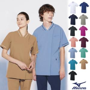 MZ-0500 チトセ ミズノ ナースウェア スクラブ 男女兼用 半袖 フロントファスナー 前開き 脇下消臭テープ インカムループ｜白衣ネット ヤフー店