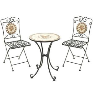 HMTS-50 ガーデン3点セット 山善 モザイク調テーブル&チェア 3点