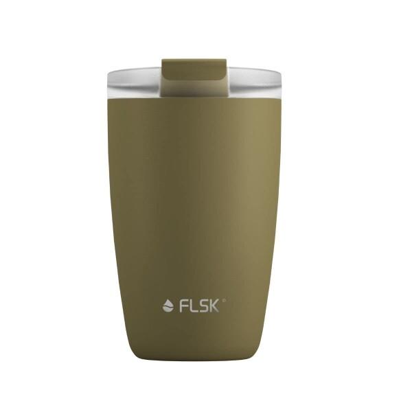 FLSK タンブラー 真空断熱 ステンレス ふた付き 保温保冷 直飲み コーヒー (カーキ)