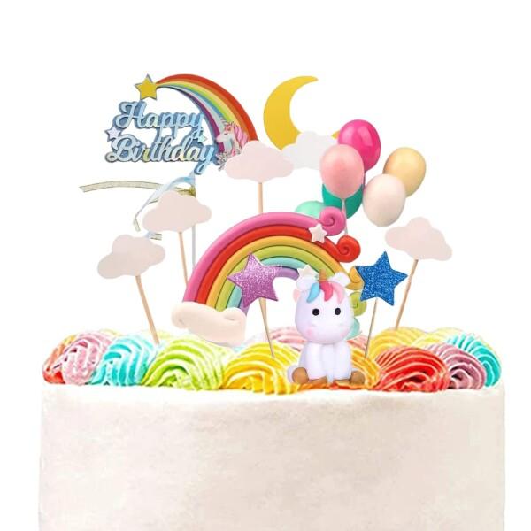 ケーキトッパー 18枚セットケーキ飾り 装飾 ユニコーン ケーキデコレーション 豪華 虹 風船 可愛