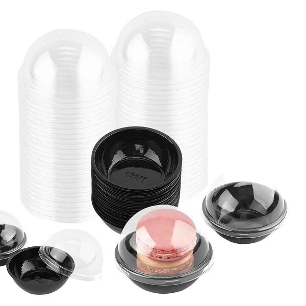 Dovhmoh 50パックの透明なプラスチック製ミニカップケーキコンテナ、ミニマフィンマカロン用のド