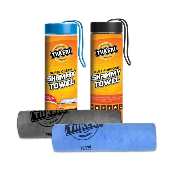 TIIKERI 超吸水セームタオル - 車の乾燥用、ブルー、多用途のセーム布（車、ボート、スポーツ、