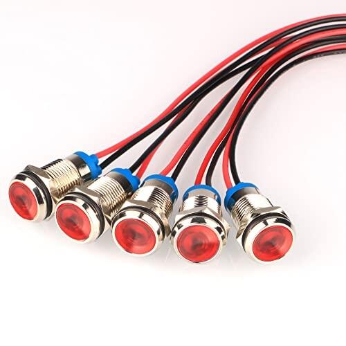 Kiligen 5個 10mm AC/DC 12-24V LEDメタルインジケーターライト防水信号ラ...
