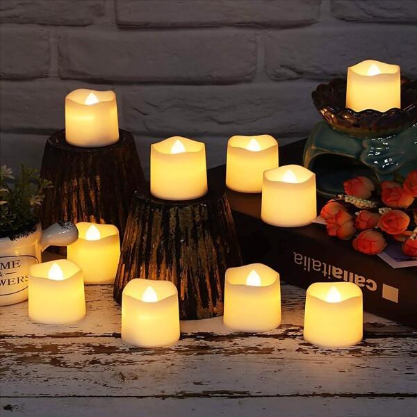 LEDキャンドルライト 24個 クリスマス飾り 癒しの灯り 暖色 無香料 火を使わない ナイトライト...