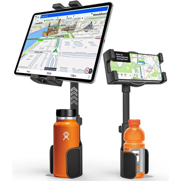Charchendo 2in1車載ホルダータブレットカップホルダー 伸縮アーム 車 ドリンク ipa...