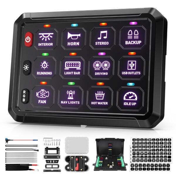 CHELHEAD 12 ギャング スイッチパネル RGB ストロボ機能 防水 IP67 リレーボック...