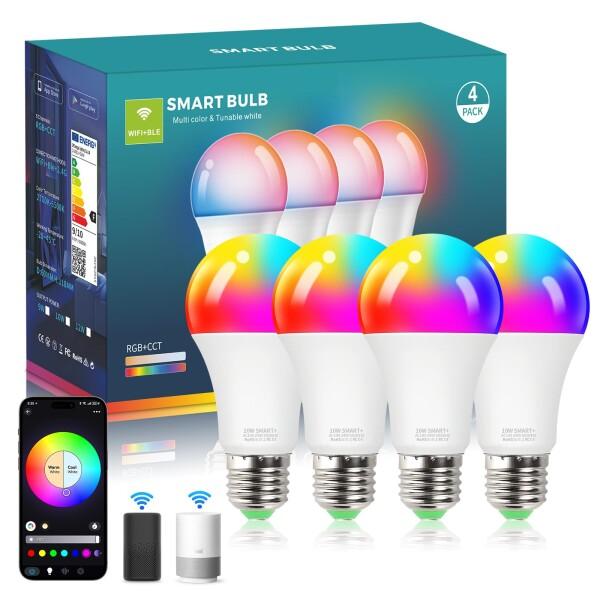 WEAOSJZ LED スマート電球 E26 WIFI電球 60W形 800lm 調光調色 電球色 ...