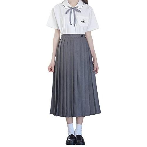 (Sharphon) 制服 スカート 80CM丈 ロング 灰色 22本 無地 ライン ハイウエスト ...