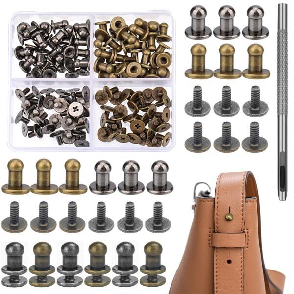 ギボシ ねじ式 60組セット 2色リベット スタッズ レザークラフトリベットネジ式 レザークラフト