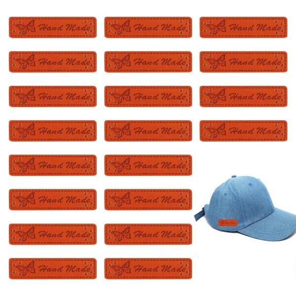 Coollooda ハンドメイドタグ ハンド メイド 20枚入りレザータグ 革ラベル 刺繍 合皮長方...