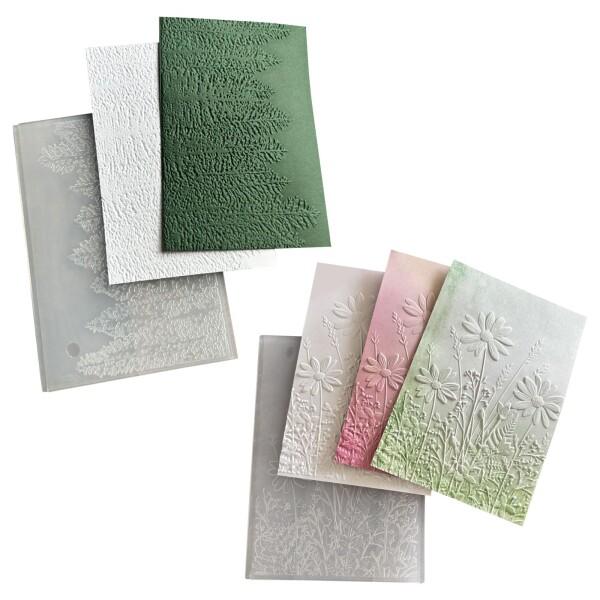 HICOHAND 3D プラスチックエンボスフォルダー, 花と森のテクスチャー加工花葉蝶エンボス加工...