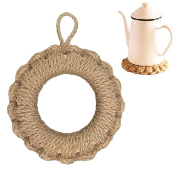 釜敷き なべしき 鍋敷き 藁の鍋敷き 亜麻草編み 耐熱 自然素材 滑り止め 壁掛け 収納便利 インテ