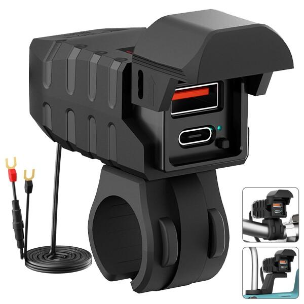 バイクUSB電源 防水 ソケット オートバイ専用電源 出力 PD(36W)+QC3.0(18W)急速...