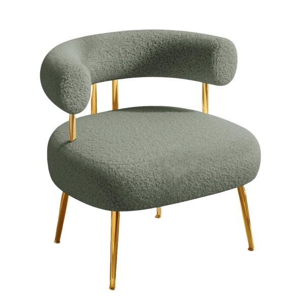 半ば世紀シェルパブークレアクセントチェア、小スペース用ラウンド布張りバレルアーム