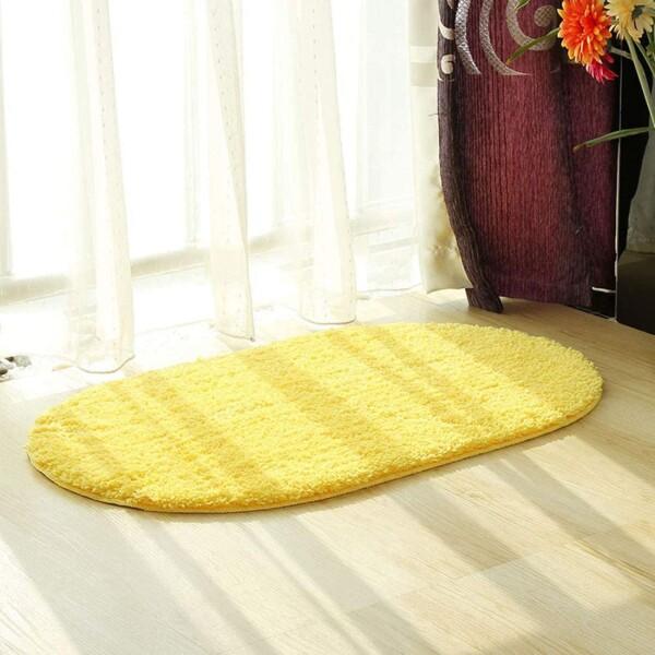 Manshyue 玄関マット 屋内 室内 洗える 楕円形 無地 50x80cm イエロー カーペット...