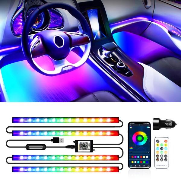 車用LEDテープライト フットライト ランプ 12V RGBIC フルカラー 足元灯 車内装飾用 音...