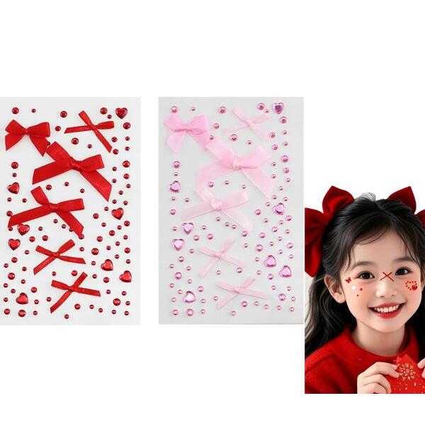LeTradeJP 顔 シール 2枚セット フェースステッカー ラインストーン ハート リボン かわ...