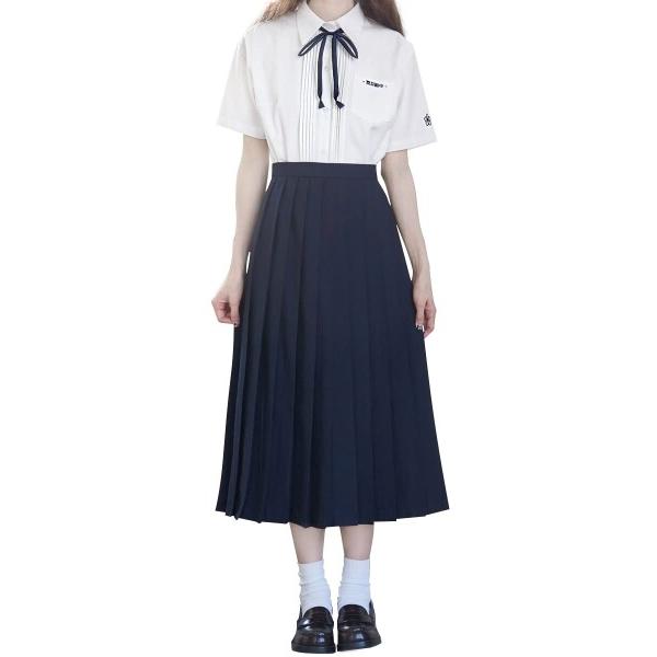 (Sharphon) 制服 スカート 80CM丈 紺 ロング 無地 ライン ハイウエスト プリーツス...