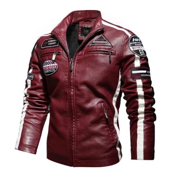 Snow02-KH69男性オートバイ春秋冬防風ストリートバイクレーシングスーツPUレザーコートプラス...