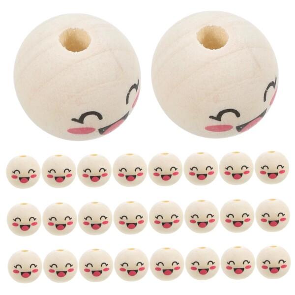 Uonlytech 木製フェイスビーズ 50個セット 0.79インチ 手作りdiy用ラウンドウッドビ...