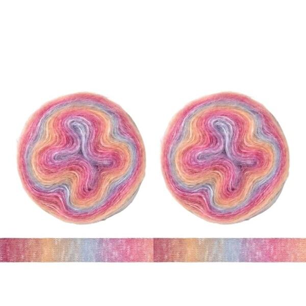 2個セット グラデーション毛糸 段染タイプ カラフル 馬海毛 虹色の毛糸 DIY手編み用糸 柔らかい