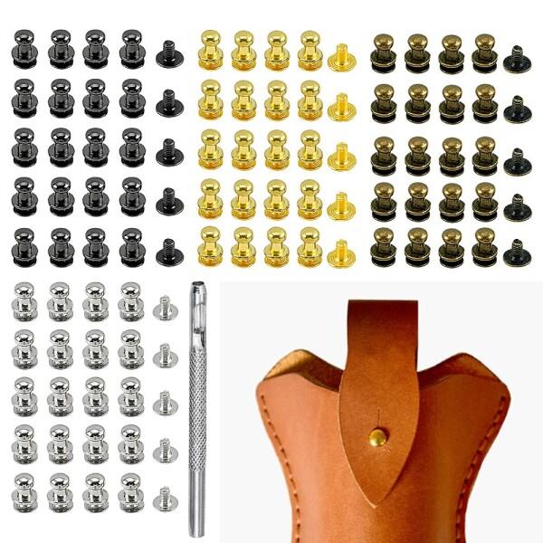 JetWave ギボシ ねじ式 リベット 80個セット 4色（金・銀・黒・アンティークゴールド）レザ...