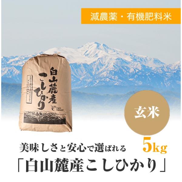 美味しさと安心で選ばれる「白山麓産こしひかり」（減農薬・有機肥料米） 玄米 5kg