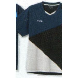 卓球　ウエア　カラーブロックゲームシャツ・１５０・ネイビー×ブラック　現品限り商品｜hakuzantakiu