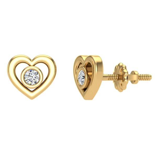 Diamond Earrings Heart Shape Studs 10K Yellow Gold...