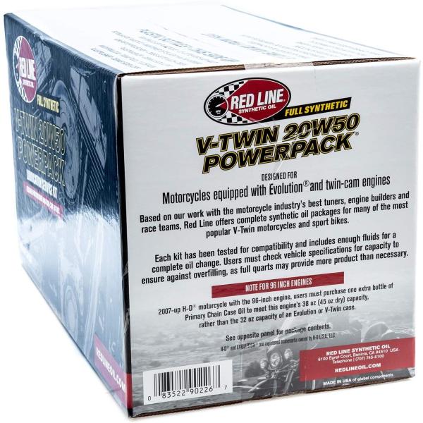 Red Line 90226 V-Twin 20w50 PowerPack Oil Package