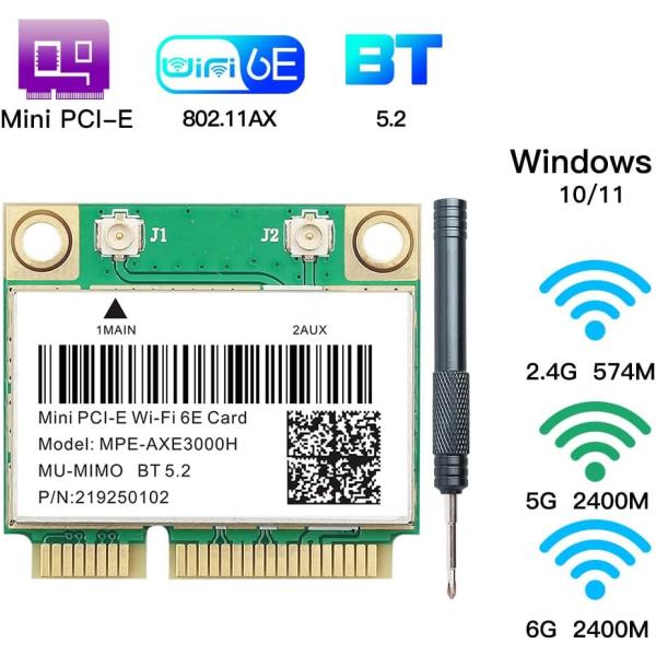 WiFi 6E ハーフミニ PCI-E WiFi ネットワークカード 802.11AX AC MPE...