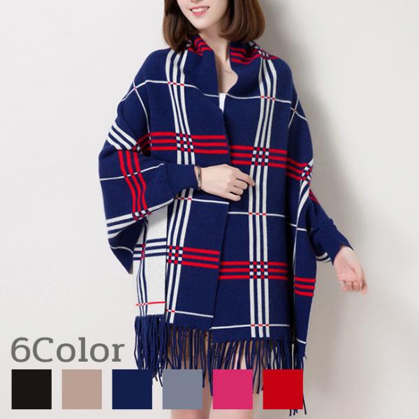 チェック柄大判ストール