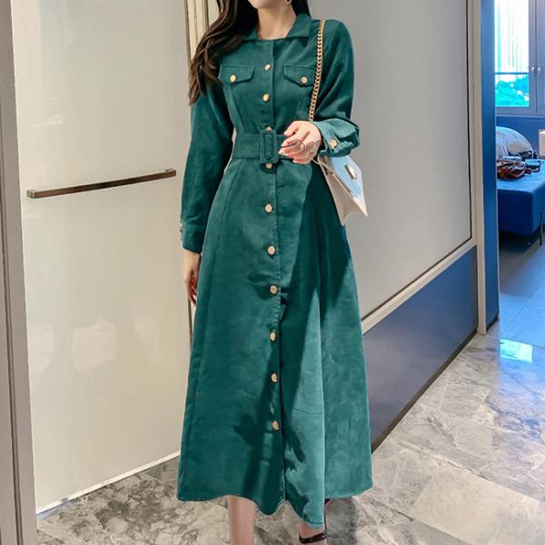 ベルト付きコーディロイロングワンピース / 3,980円(税込)以上で送料無料