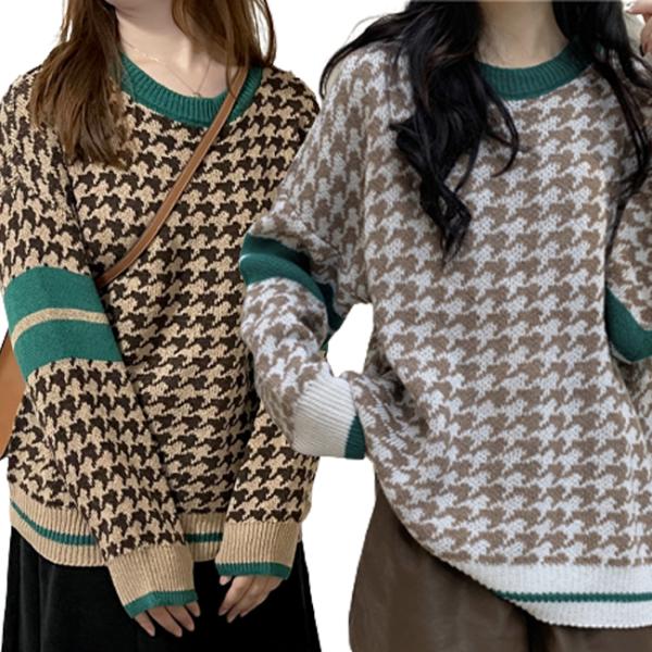 千鳥格子ニットトップス