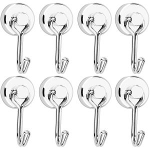 マグネット フック 超強力 8個セット 磁石付き 直径20mm ステンレス　金属製 強力磁石 キッチン  オフィス  壁掛け用 JPV025