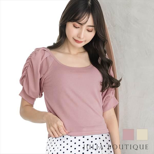 トップス JULIA BOUTIQUE（ジュリアブティック）【トップス】ギャザーパフスリーブカットソ...
