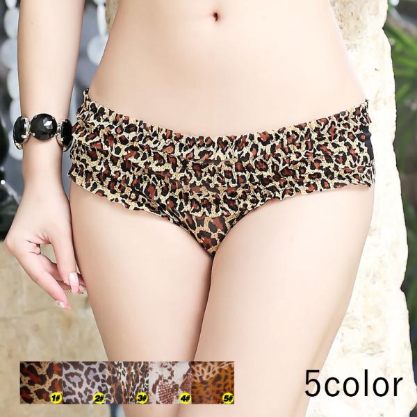 ヒョウ柄なフリルと透け感なレースショーツ（サニタリー）セクシー ショーツ  レディース フルバック ...