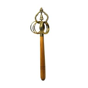 錫杖 真鍮 白木柄短寸 大 約28cm 六環 仏具 短い 棒 取っ手 : 浜田