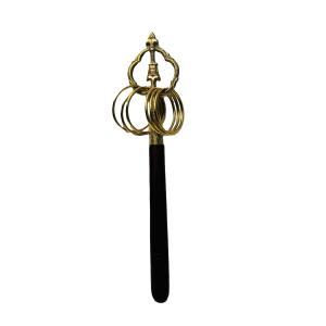 錫杖 佐波理 鳴金 本焼 中 約25・6cm 黒檀柄付短寸 六環 仏具